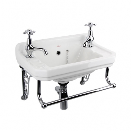 Traditional Ceramic basin with bracket and tap and waste and towel shelf