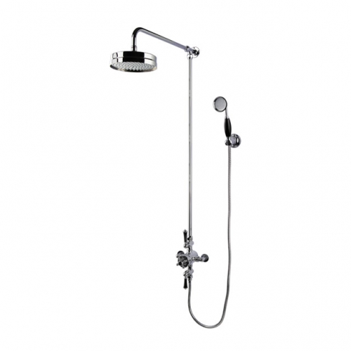 Black Thermostatic Exposed Shower Column With Fixed Head And Kit-Chromed
