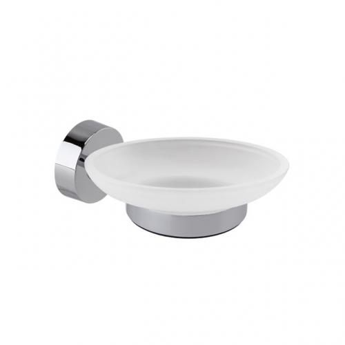 Frosted Glass Soap Dish & Holder - Chrome
