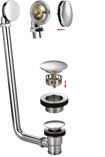 Easy Cleaning Brass Bath Tub Drain With Overflow Pipe  With Remove Brass Pulg