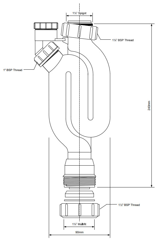 32mm Straight Through AntiSyphon Pedestal Trap