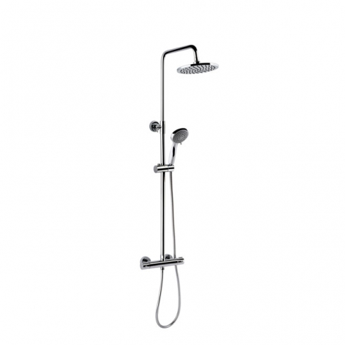 Adjustable Brass Round Shower Set With Economic Thermostatic Valve- Chrome SS304 Pipe&Chromed SS304 Double-Lock 1.5 Meter Shower Hose & 3 Function Han