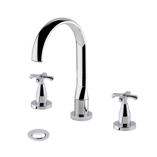 Elegant 3 Holes Basin Tap With Brass Pop-Up Waste