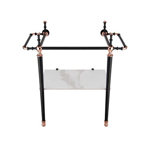 470mm Basin Stand With 530*360*8 Marble shelf -Black And Rose Gold