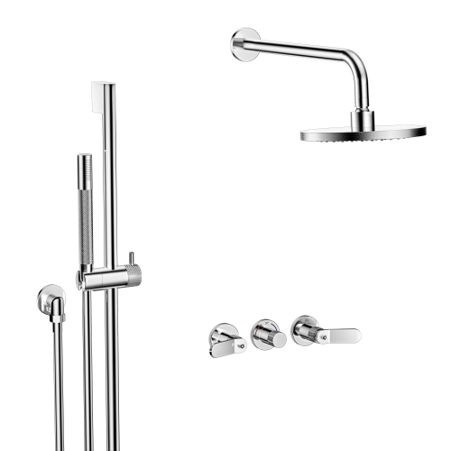 Industrial Style  Wall Mounted Thermostatic Shower Valve With Handset&Shower &Two Outlet Design+ Knurled Handle