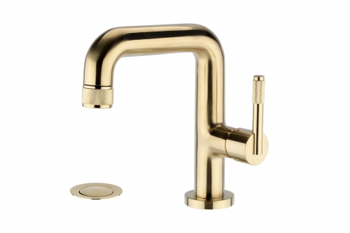 Basin mono mixer with  side knurling handle &clik waste included-BRUSHED BRASS
